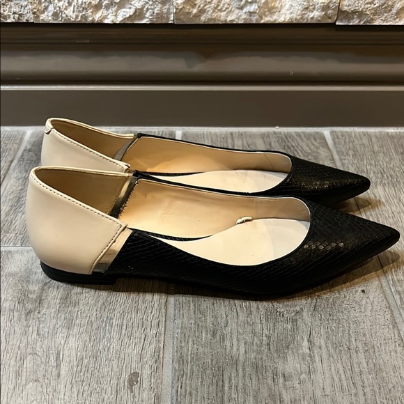 Zara Black/Beige Pointed Toe Flats with Textured Finish, size 38/US 7 1/2 - Picture 3 of 11